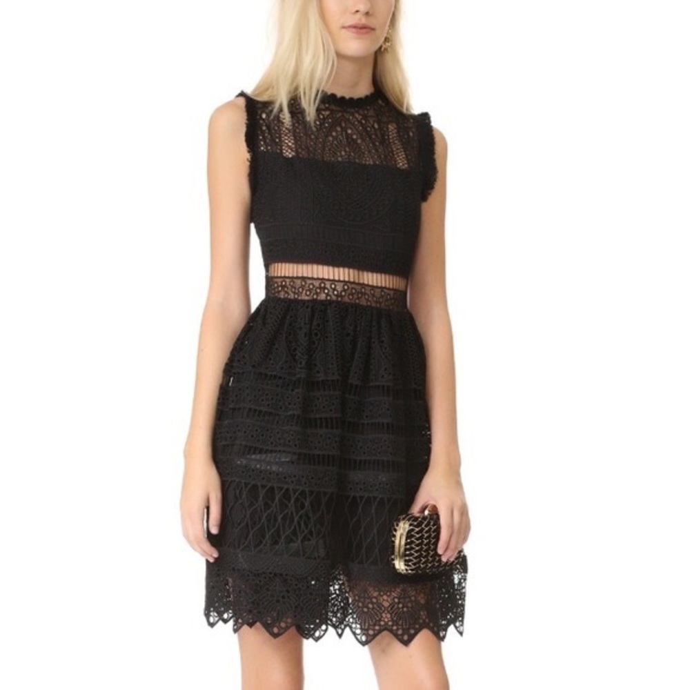 Alexis Black Lace Guipure Sage cocktail dress